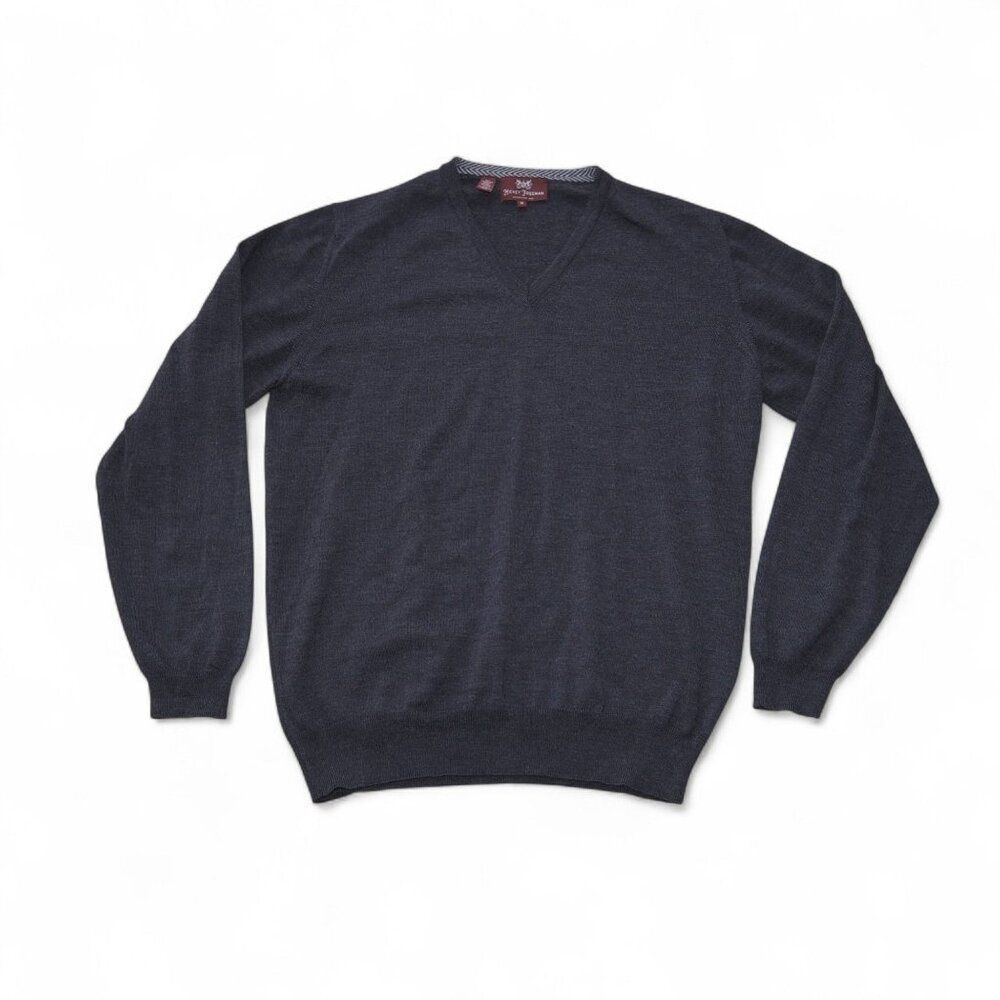 Hickey Freeman 100% Extra‎ Fine Merino Wool V-Neck Pullover Sweater Grey Men's M